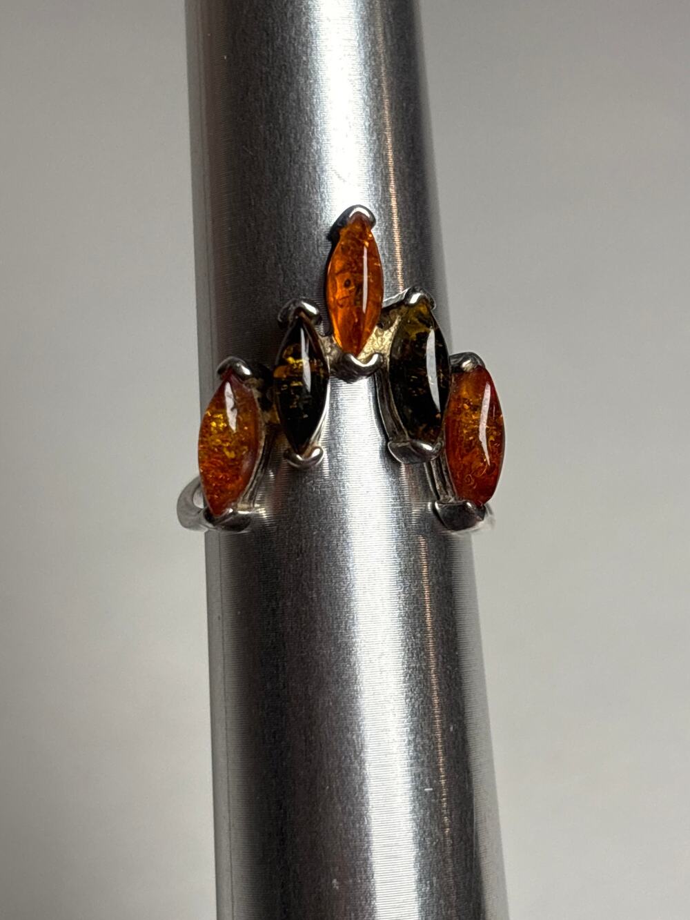 Baltic Amber Marquise Ring 925 Sterling Silver Multi Stone Statement